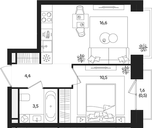 Планировка — ТАТУМ, 2-комн., 35 м²