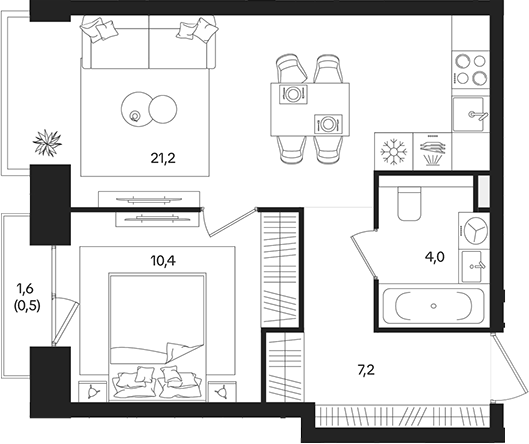 Планировка — ТАТУМ, 2-комн., 43 м²