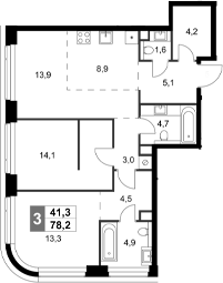Планировка — Amber City, 3-комн., 78 м²