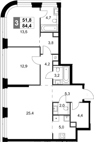 Планировка — Amber City, 3-комн., 84 м²