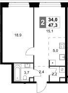 Планировка — Amber City, 2-комн., 47 м²