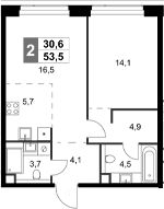 Планировка — Amber City, 2-комн., 54 м²