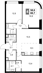 Планировка — Amber City, 4-комн., 89 м²