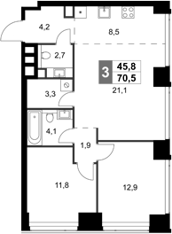 Планировка — Amber City, 3-комн., 71 м²