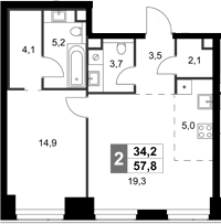 Планировка — Amber City, 2-комн., 58 м²