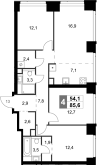 Планировка — Amber City, 4-комн., 86 м²
