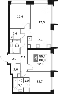 Планировка — Amber City, 4-комн., 87 м²