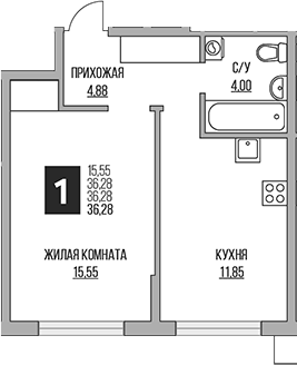 Планировка — Притяжение Сити, 2-комн., 36 м²