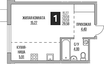 Планировка — Притяжение Сити, Студия, 30 м²