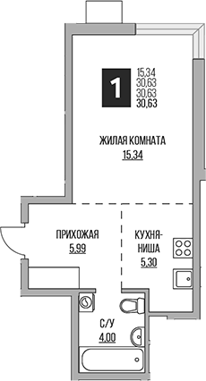 Планировка — Притяжение Сити, Студия, 31 м²