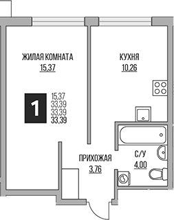 Планировка — Притяжение Сити, 2-комн., 33 м²