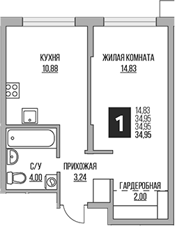 Планировка — Притяжение Сити, 2-комн., 35 м²