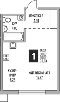 Планировка — Притяжение Сити, Студия, 30 м²