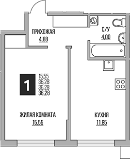 Планировка — Притяжение Сити, 2-комн., 36 м²