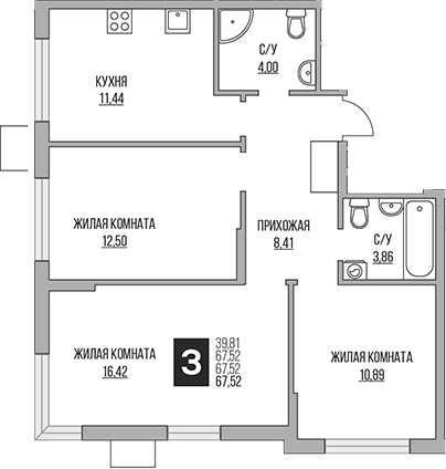 Планировка — Притяжение Сити, 4-комн., 68 м²