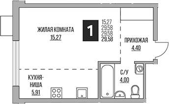 Планировка — Притяжение Сити, Студия, 30 м²