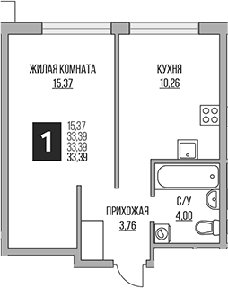 Планировка — Притяжение Сити, 2-комн., 33 м²