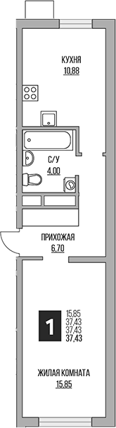 Планировка — Притяжение Сити, 1-комн., 37 м²