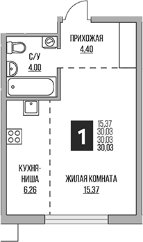 Планировка — Притяжение Сити, Студия, 30 м²