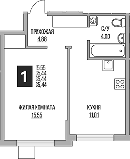 Планировка — Притяжение Сити, 2-комн., 35 м²