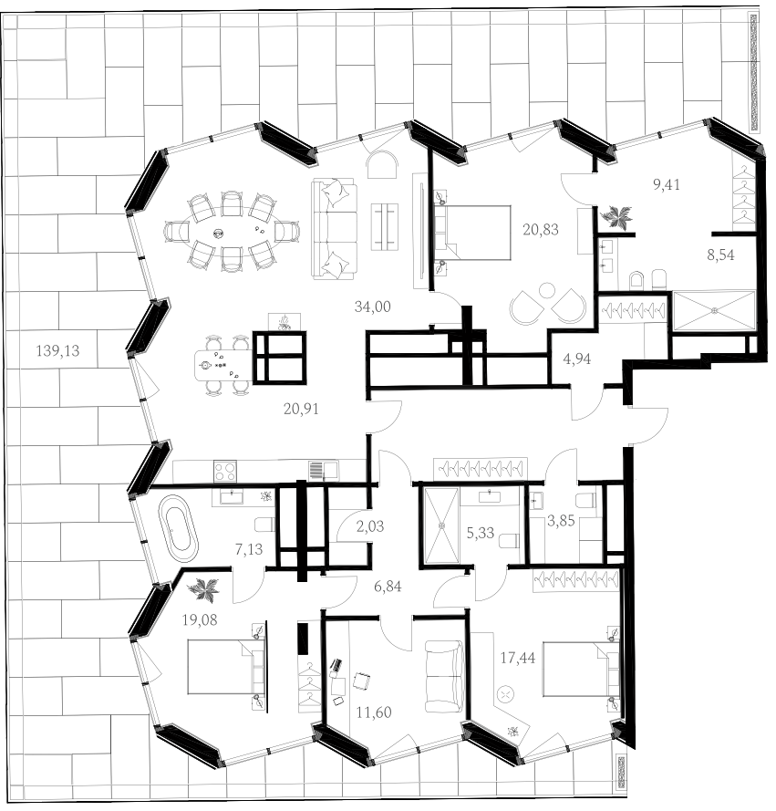 Планировка — A. Residence, 5-комн., 193 м²