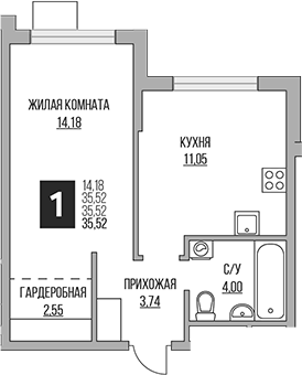 Планировка — Притяжение Сити, 2-комн., 36 м²