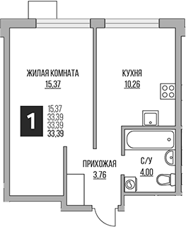 Планировка — Притяжение Сити, 2-комн., 33 м²
