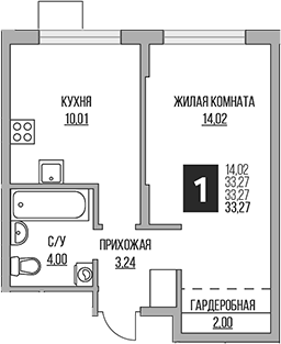 Планировка — Притяжение Сити, 2-комн., 33 м²