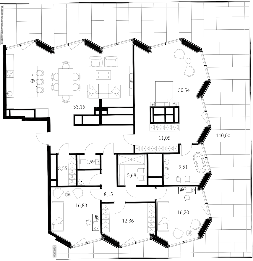 Планировка — A. Residence, 5-комн., 193 м²