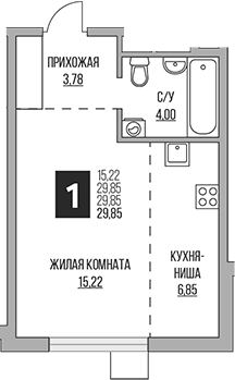 Планировка — Притяжение Сити, Студия, 30 м²