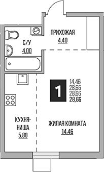 Планировка — Притяжение Сити, Студия, 29 м²
