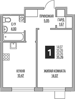Планировка — Притяжение Сити, 2-комн., 35 м²