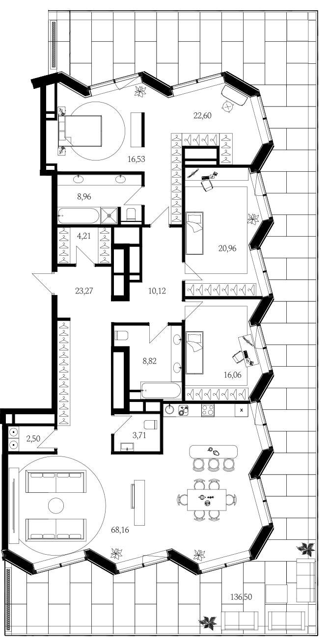 Планировка — A. Residence, 4-комн., 211 м²