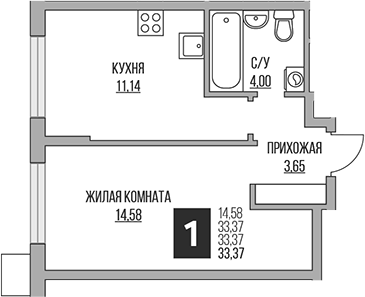 Планировка — Притяжение Сити, 2-комн., 33 м²