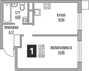 Планировка — Притяжение Сити, 2-комн., 34 м²