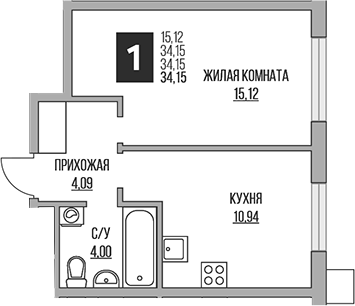 Планировка — Притяжение Сити, 2-комн., 34 м²