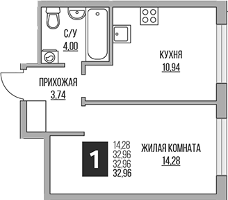 Планировка — Притяжение Сити, 2-комн., 33 м²