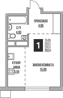 Планировка — Притяжение Сити, Студия, 30 м²