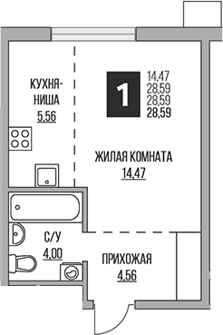 Планировка — Притяжение Сити, Студия, 29 м²