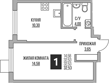 Планировка — Притяжение Сити, 2-комн., 33 м²
