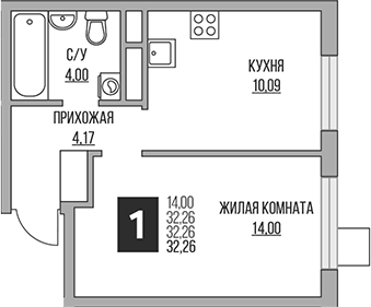 Планировка — Притяжение Сити, 2-комн., 32 м²