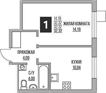 Планировка — Притяжение Сити, 2-комн., 32 м²