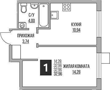 Планировка — Притяжение Сити, 2-комн., 33 м²