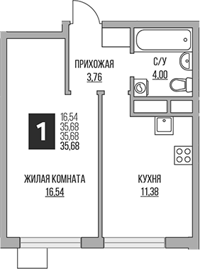 Планировка — Притяжение Сити, 2-комн., 36 м²