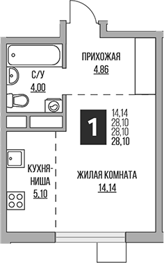 Планировка — Притяжение Сити, Студия, 28 м²