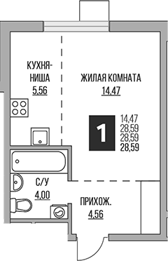 Планировка — Притяжение Сити, Студия, 29 м²