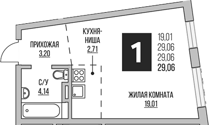 Планировка — Аникеевский, Студия, 29 м²