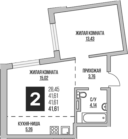 Планировка — Аникеевский, 2-комн., 42 м²