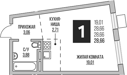 Планировка — Аникеевский, Студия, 29 м²