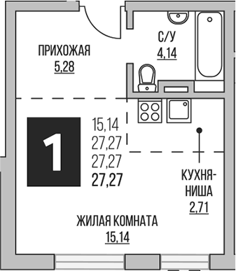 Планировка — Аникеевский, Студия, 27 м²